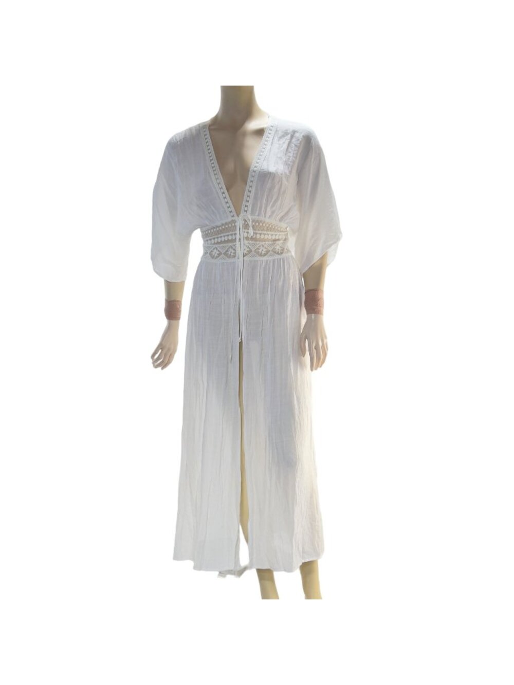 Blue Rain White Crochet Maxi Kimono Cardigan XS Francescas